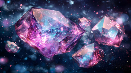 Obraz premium Sparkling crystals float in cosmic dust; fantasy, design
