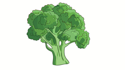 Illustration of fresh green broccoli on white background flat vector illustration