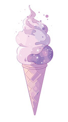 Pastel galaxy ice cream cone - whimsical space-inspired dessert illustration flat vector illustration
