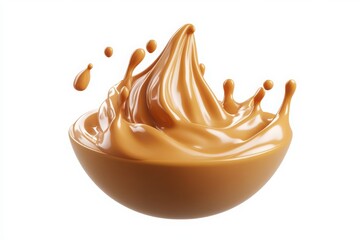 Smooth creamy caramel spread swirled in a brown bowl isolated on white background