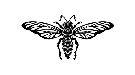 Obraz premium Intricate black and white cicada illustration - insect art with detailed wings flat vector illustration