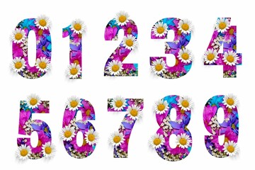 3d Spring flowers NUMBERS from  0 to 9. Spring flowers NUMBERS from  0 to 9 illustration vector. Spring Numbers 