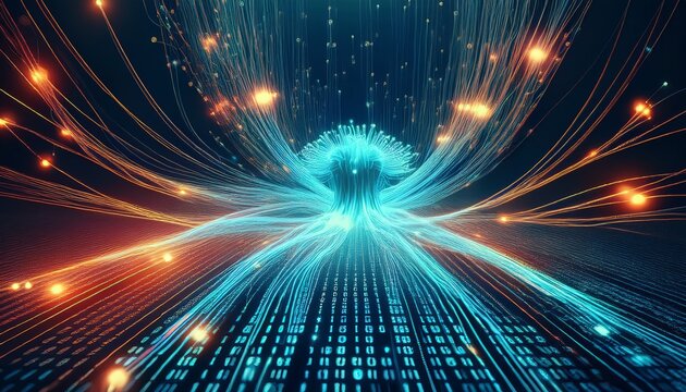 Fiber optics carrying computer virus attacking binary code