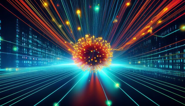 Fiber optics carrying computer virus attacking binary code
