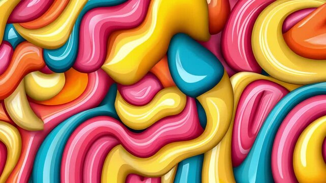 A seamless vector pattern of wavy, colorful candy patterns with intricate contour lines.