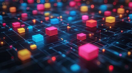 Colorful Cubes And Lines Representing Modern Digital Network Systems