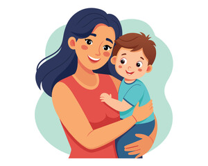 beautiful young mother hugging little  toddler son