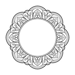 Frame in eastern tradition. Stylized with henna tattoos decorative pattern for decorating covers for book, notebook, casket, magazine, postcard and folder. Flower border in mehndi style.