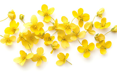 Fototapeta premium Yellow buttercup flowers scattered evoke sense of freshness and cheerfulness, radiating bright and joyful feeling that lightens up space