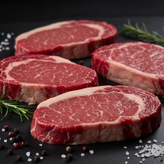 Fototapeta premium Premium Raw Ribeye Steaks with Rosemary and Spices 