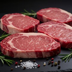 Fototapeta premium Premium Raw Ribeye Steaks with Rosemary and Spices 