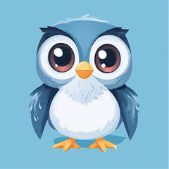 Obraz premium Cute cartoon owl with big eyes on a blue background