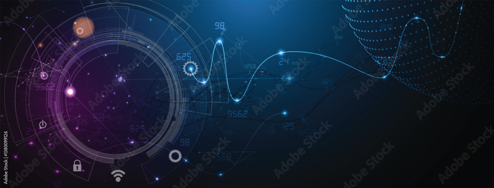 Poster Futuristic blue abstract artificial intelligence and science data concept