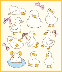 Cute Coquette Call Duck Cartoon Farm Animal Collection Hand Drawn Quirky Kid Design