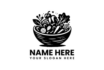 Stylized Salad Bowl Logo Vector Graphic. Modern Healthy Food Design