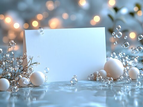 Blank card with elegant bubbles and winter motif