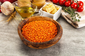 Raw red lentil for cooking