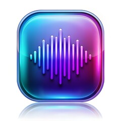  3D sound wave icon, vibrant purple and blue gradient, glass reflection on white background.jpg