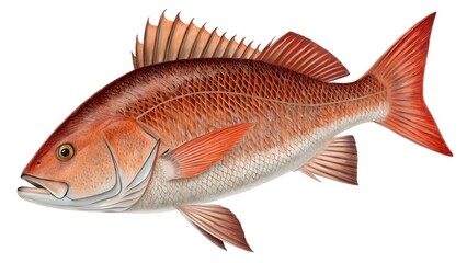 Obraz premium A detailed illustration of a Red Snapper fish presented in a clear side profile against a plain white background.