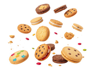 delightful assortment of cookies, featuring chocolate chip, cream filled, and decorated varieties, creating joyful and tempting scene