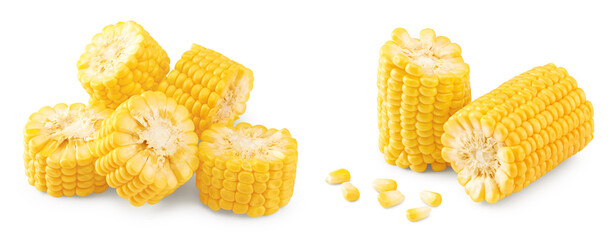 Fresh corn on cob isolated on white background. clipping path