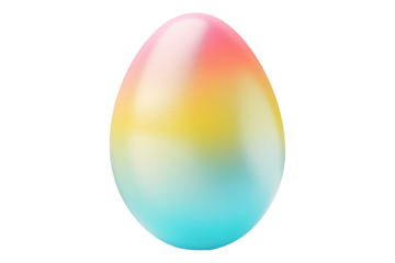 Gradient colored Easter egg with smooth transitions of blue, yellow, and pink isolated on white transparent background. Symbol of Easter celebration and festivity