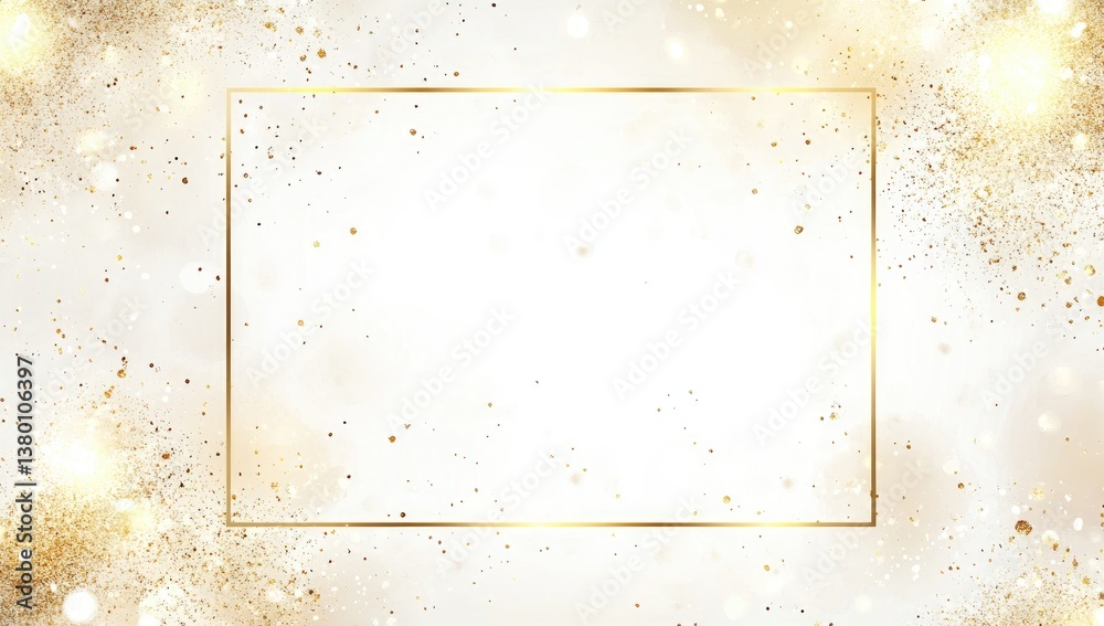 Poster elegant gold frame on a light beige background with shimmering particles