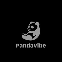 Stylized panda silhouette logo in solid black vector, modern minimalist cute design