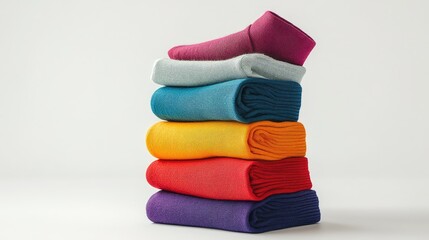 A set of colorful socks stacked neatly, displayed on a clean white background with space for branding