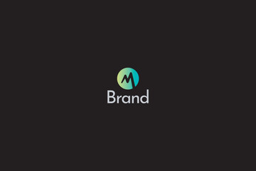 Letter M or W Green Circle Logo, Gradient Modern Icon with Black Background. 