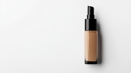 Obraz premium A sleek foundation bottle with a pump dispenser, displayed on a white background with space for branding