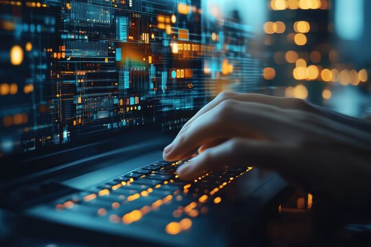 Hands typing on a computer in a modern digital workspace