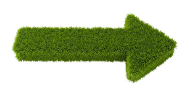 3d green grass arrow on transparent background  
