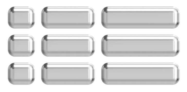 Silver 3d chrome button. 3d rectangle badge vector icon. Glossy Frame square metal chrome banner. Steel shield shiny web button for navigation bar.