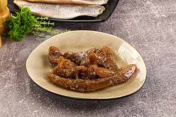Herring roe snack in the plate