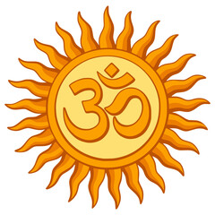 Decorative Om Symbol Vector Illustration, Hindu Symbol OM with Sun Sign, hinduism, Indian Sign, Lucky, Yoga, Meditation, Shiva, Hindu God, Indian God, Omkar Symbol,clipart, sun symbol,Diwal i,Festival