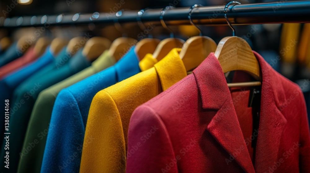 Poster a vibrant row of cotton coat suits hangs elegantly on display, showcasing a spectrum of colors from 