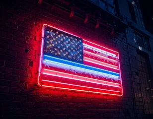 Neon American Flag on Urban Wall