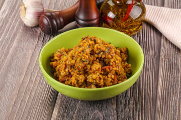 Vegan garnish - lentil with vegetables