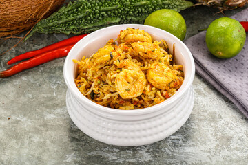 Indian cuisine - Biryani rice with prawn