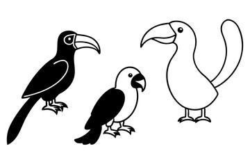 set of Toucan Cockatoos silhouette vector illustration