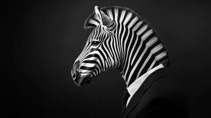 Zebra in a Suit A Striking Black and White Portrait of Individuality and Conformity