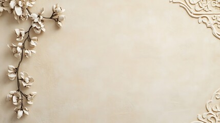 Delicate White Flowers on Beige Textured Background