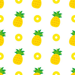 Pineapple seamless pattern, tropical ripe fruit.
