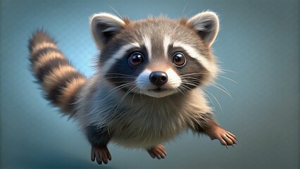 Obraz premium Adorable Aerial View of a Lone Raccoon, Isolated PNG - High-Resolution Stock Image