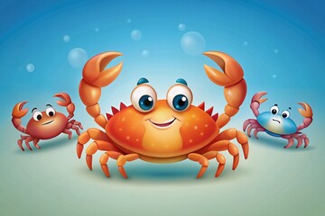 Naklejka premium Adorable Cartoon Crab Set: Fun Clipart Illustrations for Kids' Projects