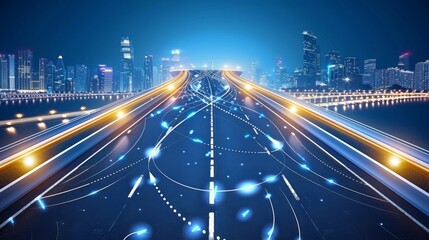 Innovative digital technology roadmap for business advancement in a futuristic cityscape setting