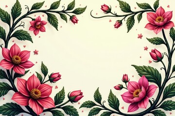 Obraz premium Intricate floral damask, swirling vines & leaves, print, fabric, seamless