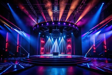 Aerial Drone Shot: Dark Stage Illuminated with Spotlights