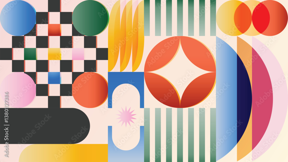 Aufkleber Abstract geometric gradient pattern design background vector. Wallpaper design with circle, square, line art. Modern and trendy illustration perfect for decor, cover, print, banner, packaging, ads.
